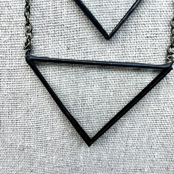 Modernist Clear Glass Double Triangle Pendant Necklace Architectural Brutalist - Picture 2 of 3